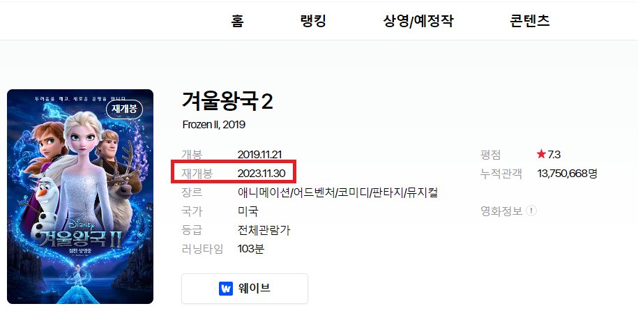 이거 오류가 아니라면 디즈니 100주년+겨울왕국 10주년 기념 겨울왕국 재개봉이겠군🧐🧐🧐