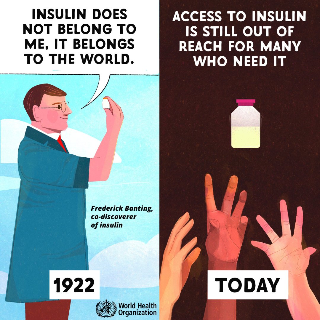 In 1922, insulin co-discoverer Frederick Banting refused to profit from the discovery & offered it to the world as a global public good. Today, many people with #diabetes still don't have access to affordable and quality treatment and care.