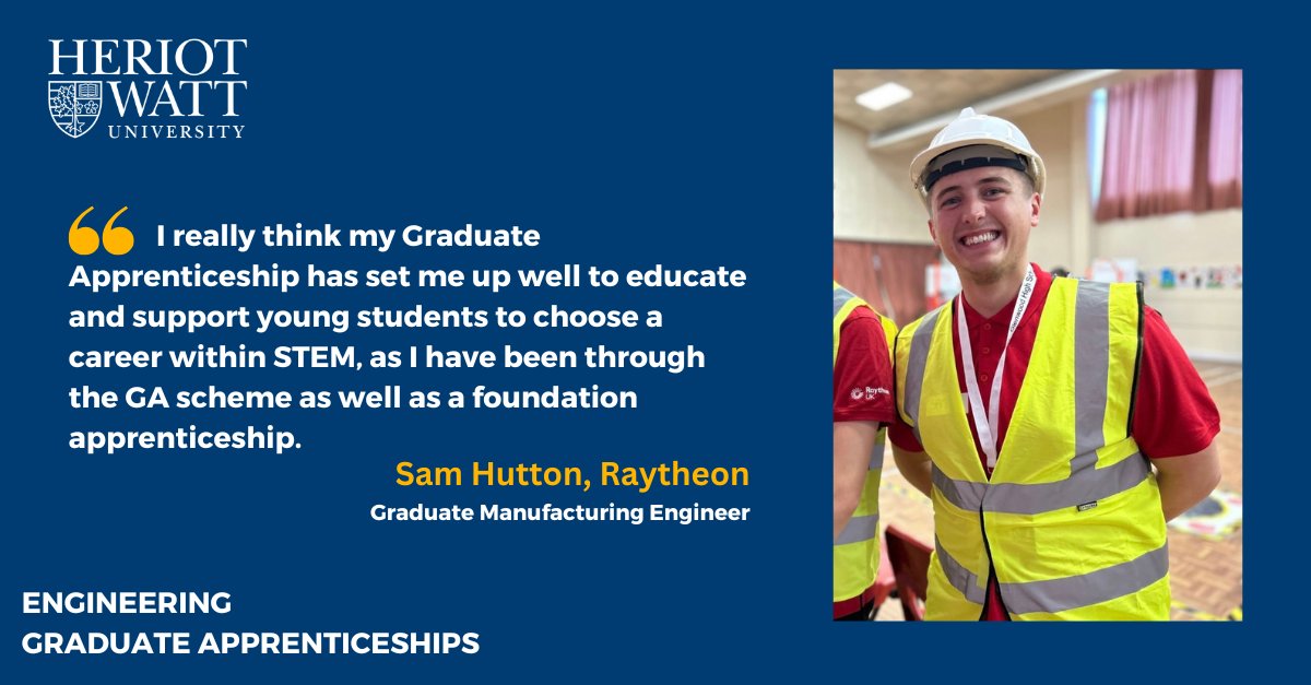 Day 2 #ScotCareersWeek23 - we're looking at #STEM careers. 
Sam Hutton a Graduate Engineer from @Raytheon_UK describes how he is now helping young people see the benefits of a STEM career!
Read Sam's story👉hw.ac.uk/uk/business/gr…
#ShapeTheFuture #apprenticeships