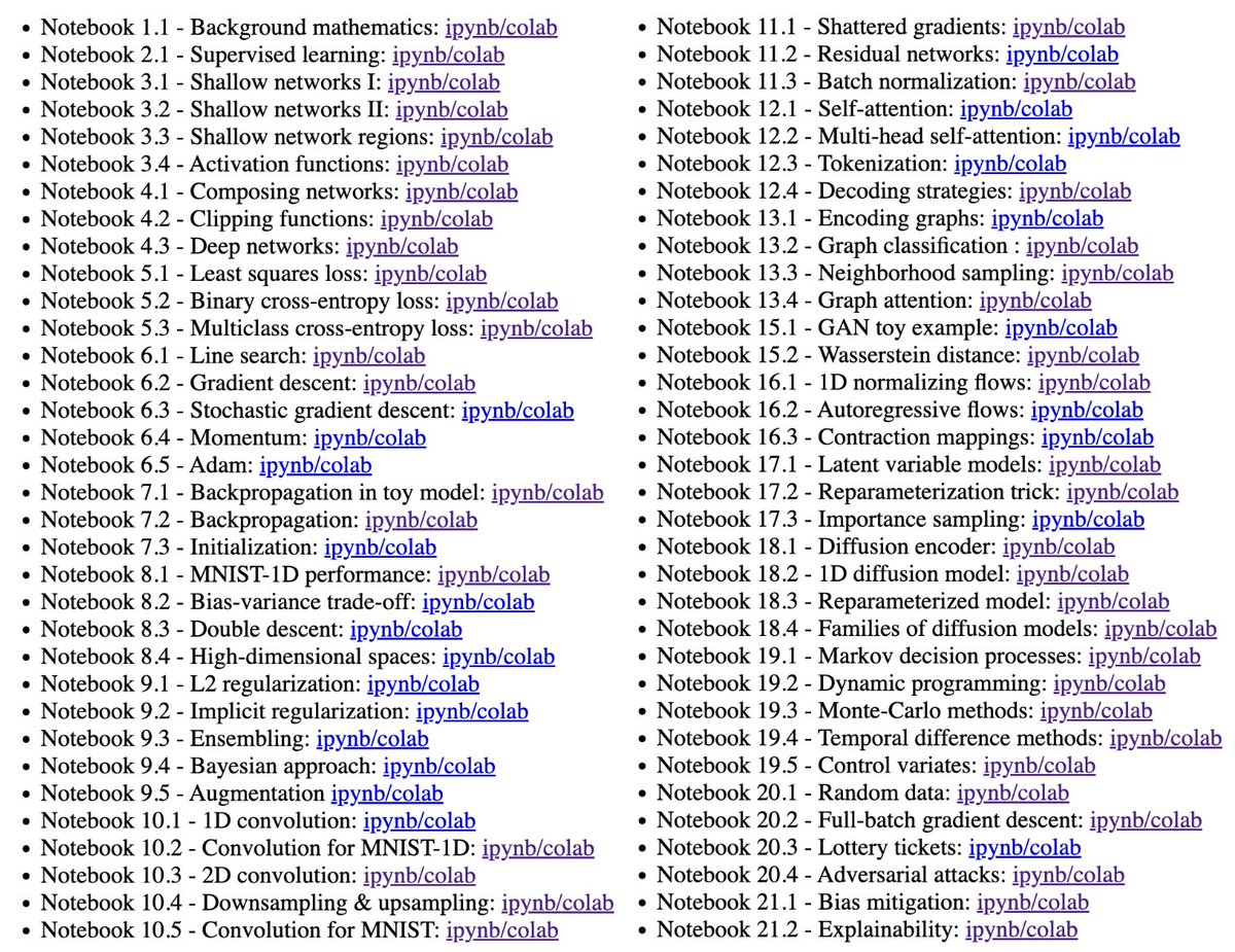 1/ Phew! Finally finished all 68 Python notebook exercises for "Understanding Deep Learning " book. 

Draft and notebooks at at: udlbook.com
Pre-order your copy via:  tinyurl.com/3yxs4hc6
Instructors can request an  exam/desk copy via: tinyurl.com/mts4e3a6