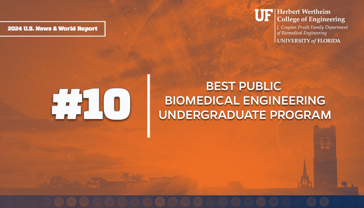 🎉Big News! UF BME has climbed to No. 10 in the latest U.S. News &amp;  World Report rankings for undergraduate biomedical engineering programs! Up from No. 13 in 2022 among public programs. [Link: bit.ly/3Qv1scQ] <a href="/lee_murfee/">Lee Murfee</a> <a href="/sarcorow/">Dr./Prof. Sarah Furtney</a>