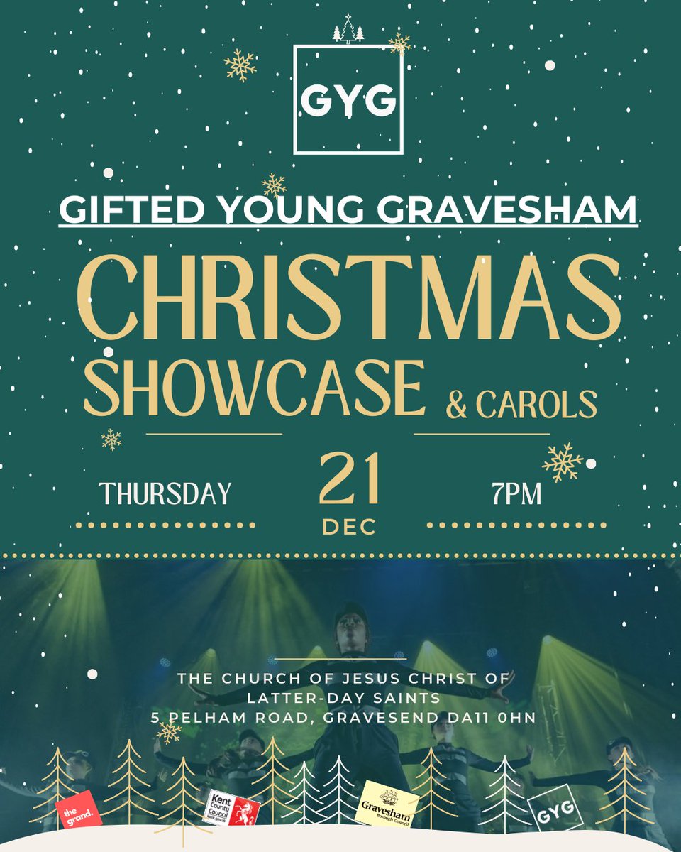 🎄 GYG Christmas Showcase 🎄 Join our GYG Performers at our Christmas showcase and Carols event. Date: Thursday 21st December Time: 7pm Location: The Church of Jesus Christ of Latter-Day Saints, 5 Pelham Road, Gravesend, DA11 0HN We would love to see you all there!