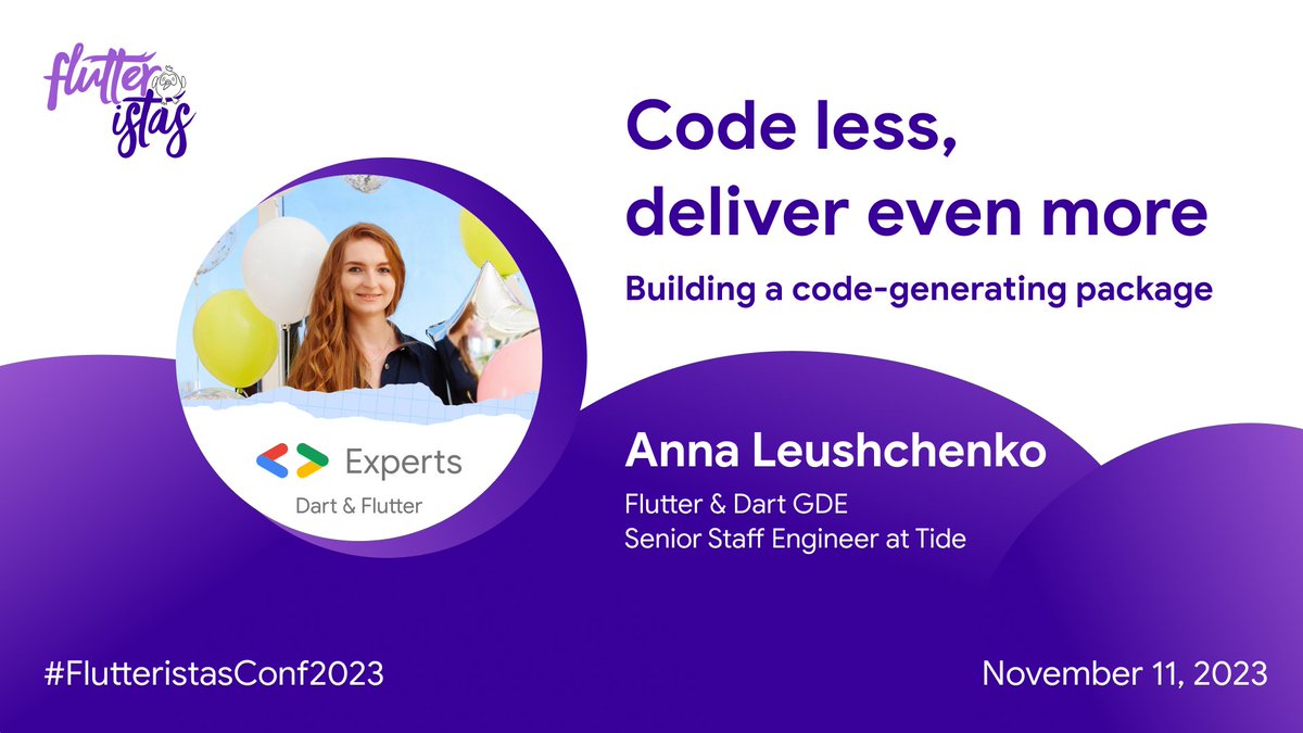 AnnaLeushchenko's tweet image. The full version of my &quot;Code less, deliver even more&quot; talk at #FlutteristasConf2023 is now available on my YouTube!
Learn how to create code-generating packages for #Dart and #Flutter, what typical challenges you may face, and where to look for solutions.

youtu.be/cg5PL2wvmKg