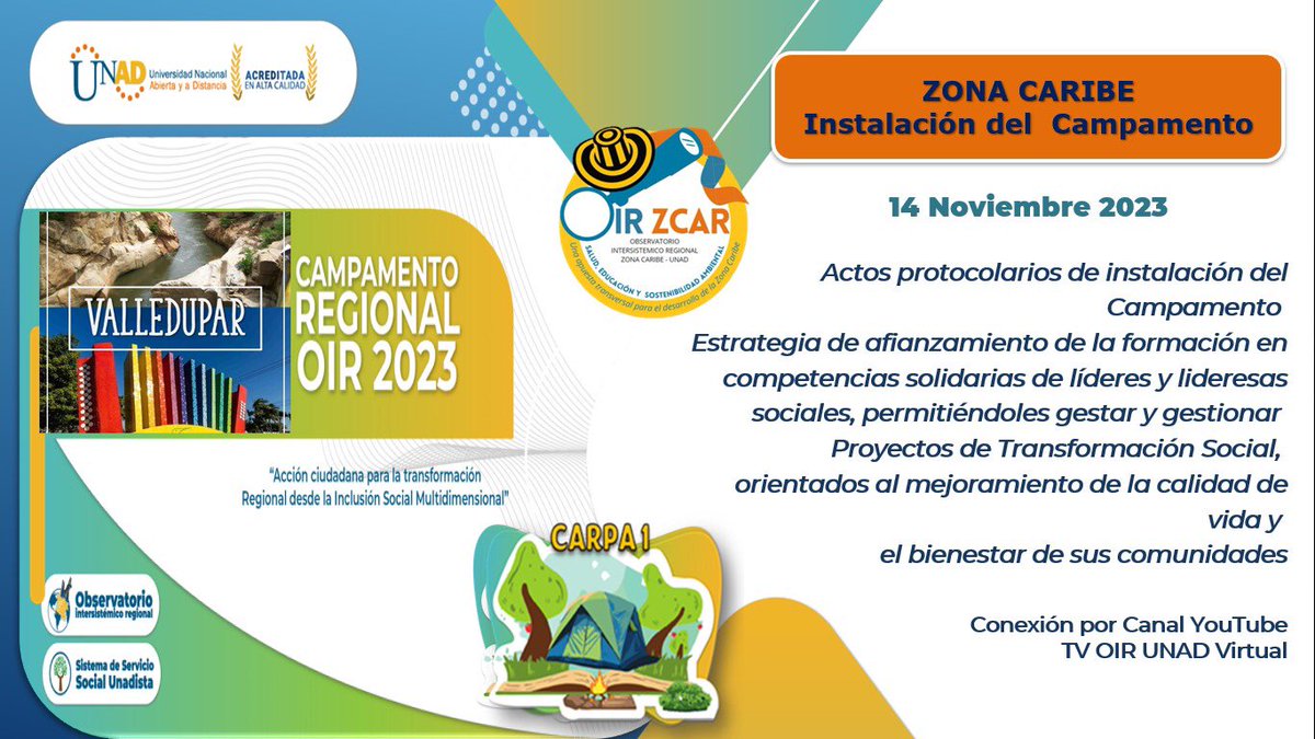 El OIR de las Regiones UNAD (@eloirdelaregion) on Twitter photo <a href="/UNAD_zcar/">UNAD Zona Caribe</a> #ESHOY Se desarrolla la instalación del Campamento Regional OIR <a href="/UNAD_zcar/">UNAD Zona Caribe</a> , desde <a href="/UnadValledupar/">UNAD Valledupar</a> para toda la zona y el país. <a href="/UniversidadUNAD/">Universidad UNAD</a> #ZCAResUNADenTerritorio 8.00am Canal #OIRUNADTv en youtube <a href="/UNAD_zcar/">UNAD Zona Caribe</a> #ESHOY Se desarrolla la instalación del Campamento Regional OIR <a href="/UNAD_zcar/">UNAD Zona Caribe</a> , desde <a href="/UnadValledupar/">UNAD Valledupar</a> para toda la zona y el país. <a href="/UniversidadUNAD/">Universidad UNAD</a> #ZCAResUNADenTerritorio 8.00am Canal #OIRUNADTv en youtube