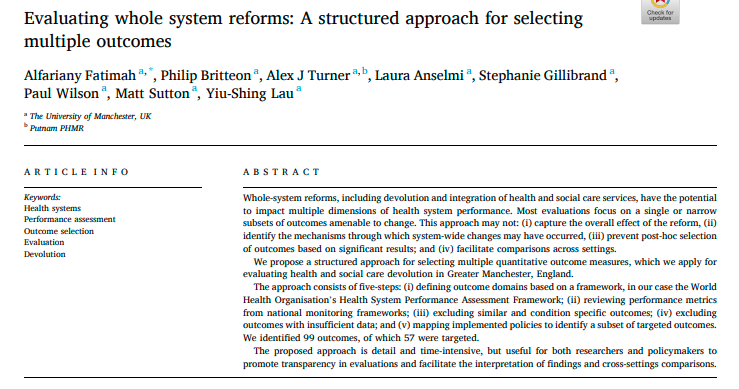 HOPE at UoM (@hope_uom) on Twitter photo 📢Published!
An approach to select outcomes for evaluating whole systems reforms, using <a href="/WHO/">World Health Organization (WHO)</a> <a href="/OBShealth/">European Observatory on Health Systems & Policies</a> Health System Performance Assessment (HSPA) framework with an application to Devolution in Greater Manchester <a href="/GM_ICP/">GM Integrated Care Partnership</a> <a href="/ARC_GM_/">NIHR ARC Greater Manchester</a>
Read it here:
tinyurl.com/2hfhu3mr 📢Published!
An approach to select outcomes for evaluating whole systems reforms, using <a href="/WHO/">World Health Organization (WHO)</a> <a href="/OBShealth/">European Observatory on Health Systems & Policies</a> Health System Performance Assessment (HSPA) framework with an application to Devolution in Greater Manchester <a href="/GM_ICP/">GM Integrated Care Partnership</a> <a href="/ARC_GM_/">NIHR ARC Greater Manchester</a>
Read it here:
tinyurl.com/2hfhu3mr