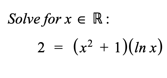 Question for math people: anyone out there know how to solve the following equation type, even "just" for x ∈ ℝ?

I  do not see yet how to begin. I thought about treating it like an inhomogeneous differential equation, and it's easy enough if the LHS were 0. But when it's 2?