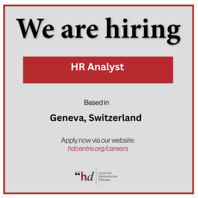 The Centre for Humanitarian Dialogue (HD) is looking for an HR Analyst. More information here 👉 hdcentre.org/careers/hr-ana…