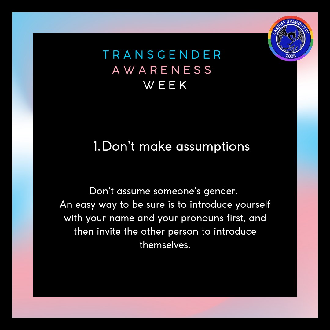 cardiffdragons's tweet image. It's trans awareness week. We get the feeling most people are aware of trans people's existence already, so we figured we'd share how you can be an active ally, rather than a passive onlooker.