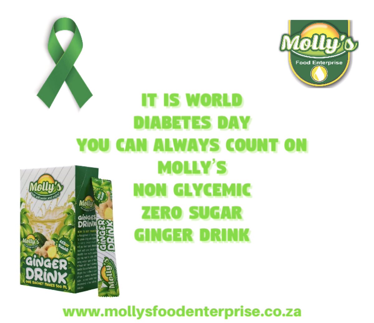 Happy World Diabetes Day 🎉🇿🇦. It Is World Diabetes Day You Can Always Count On Molly’s Non Glycemic Zero Sugar Ginger Drink . @mPowerHealthSA @diabetessa_org @PicknPay @Seda_dsbd @the_dtic @DiabetesZA @ProudlySA @SAfmRadio @Fourways_Review