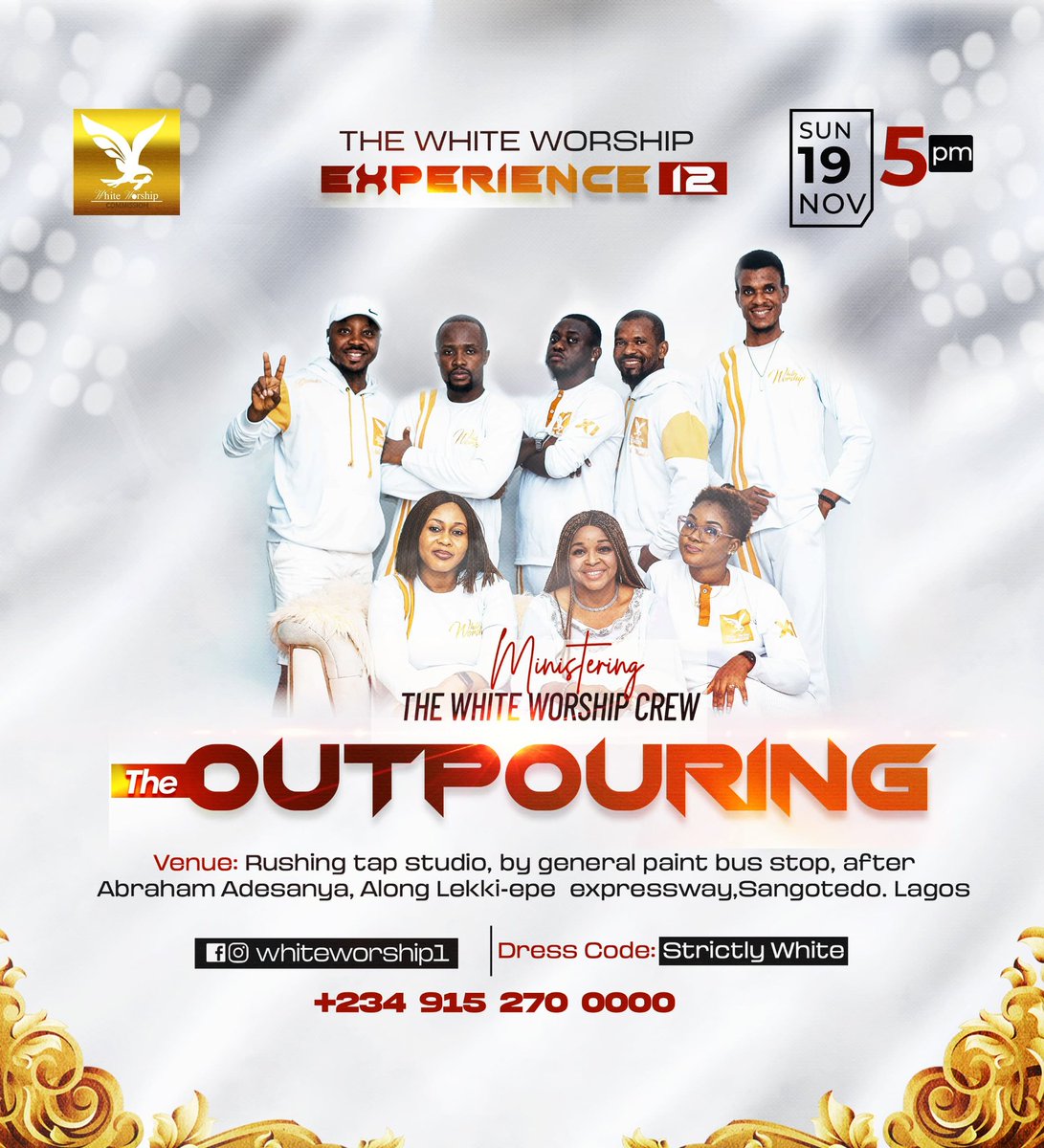 WiLLsNueL's tweet photo. Happening this Sunday The White Worship Commission12th, tagged “THE OUTPOURING”  Experience the thrill,  the atmosphere, the people, the worship, the power &amp; the glory. Be There. @whiteworship1 
 #WhiteWorshipExperience12 #WWC12TheOutpouring #Whiteworship1 https://t.co/Ftqu8ddGhC