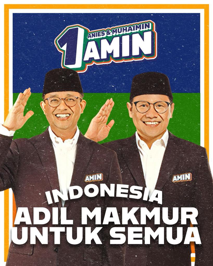 Mari kita bersatu untuk AMIN
Mari kita bersatu untuk Indonesia
Mari kita bersatu untuk mewujudkan keadilan, kemakmuran, dan kesejahteraan lebih merata

Bismillah, AMIN juara SATU

#SatukanIndonesia 
#AminAjaDulu
#AminkanIndonesia