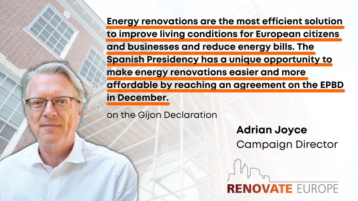 Energy renovations are the most efficient solution to improve living conditions for 🇪🇺 citizens & businesses & reduce energy bills.

@eu2023es  has the opportunity to make renovations easier & more affordable by reaching an agreement on the EPBD in December.

#PrioritisePeople