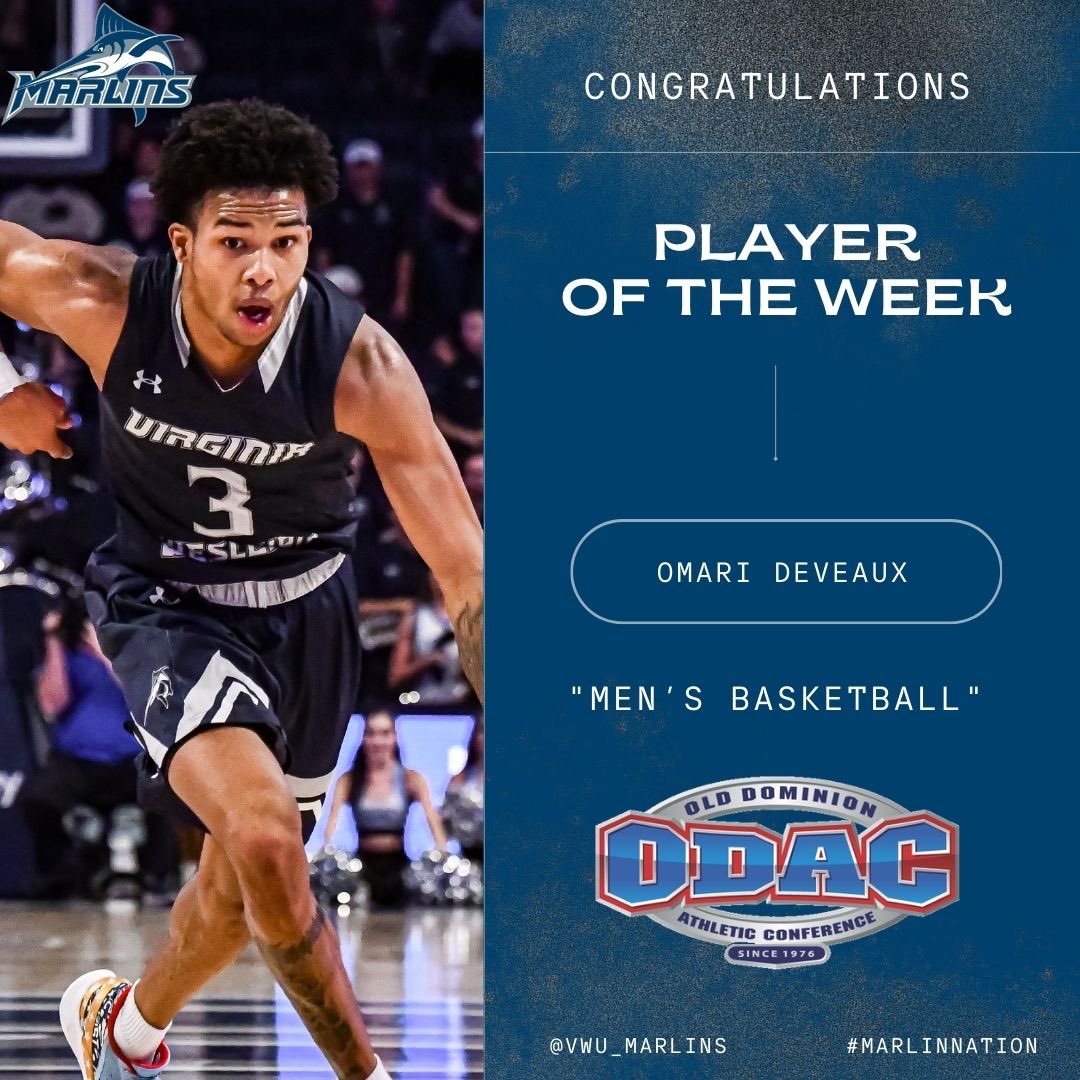 DeVeaux Named ODAC Player of the Week!

Omari was Named MVP of the Townebank Tip-Off Tournament. He led the team in their victory over No. 14 Randolph-Macon. 

#MarlinNation // #POTW // #Basketball