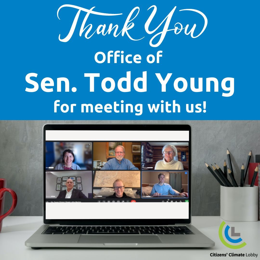 Last week, <a href="/CCL_Indiana/">Citizens Climate Lobby Indiana</a> had a virtual meeting with Burke Miller, Legislative Assistant for <a href="/SenToddYoung/">Senator Todd Young</a>'s office to discuss the BIG WIRES Act. We appreciate the time you have spent with us!
