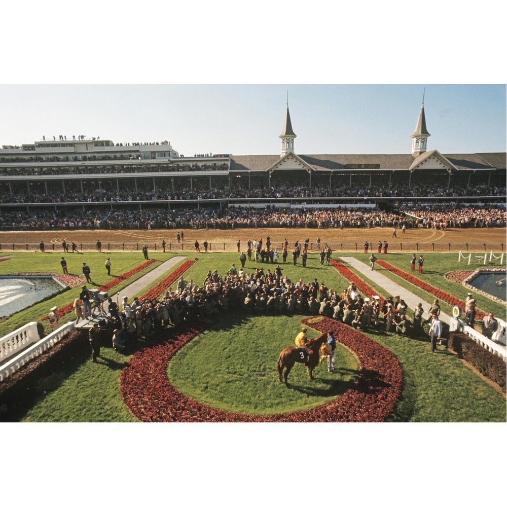 After winning the 1970 Kentucky Derby, Jockey Mike Manganello celebrates aboard Dust Commander in the Winner's Circle at Churchill Downs. Louisville, Kentucky. May 2, 1970. #NeilLeifer #Photography #KentuckyDerby #ChurchillDowns #MikeManganello