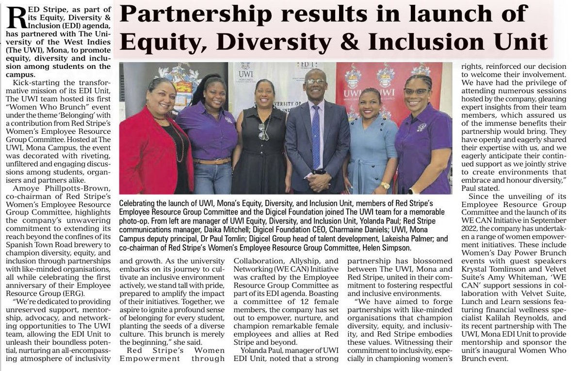 RedStripeCorp's tweet photo. Here at Red Stripe Corporate, we empower change through a robust internal diversity, equity, and inclusion agenda! We are thrilled to collaborate with UWI as they shape their own path towards DEI at the university. This is more than a partnership; it's a commitment to progress. https://t.co/8DseozrDwq