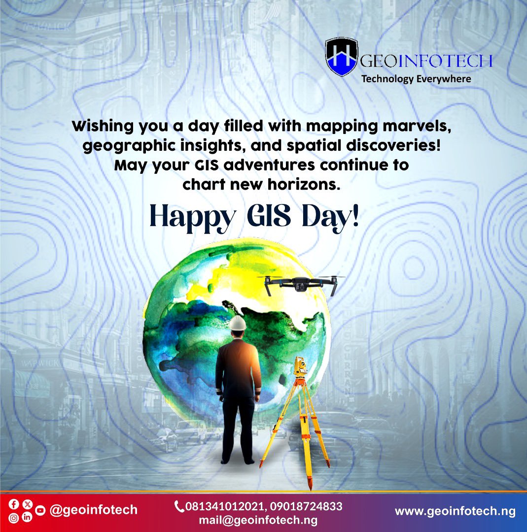 Happy GIS Day! Commemorate the significance of geography and the profound influence of Geographic Information Systems in shaping the world around us.

 #GISDay
#TechInnovation #DataRevolution #ExploreSpatially #DigitalMapping #FutureTechTrends #GeospatialInsights