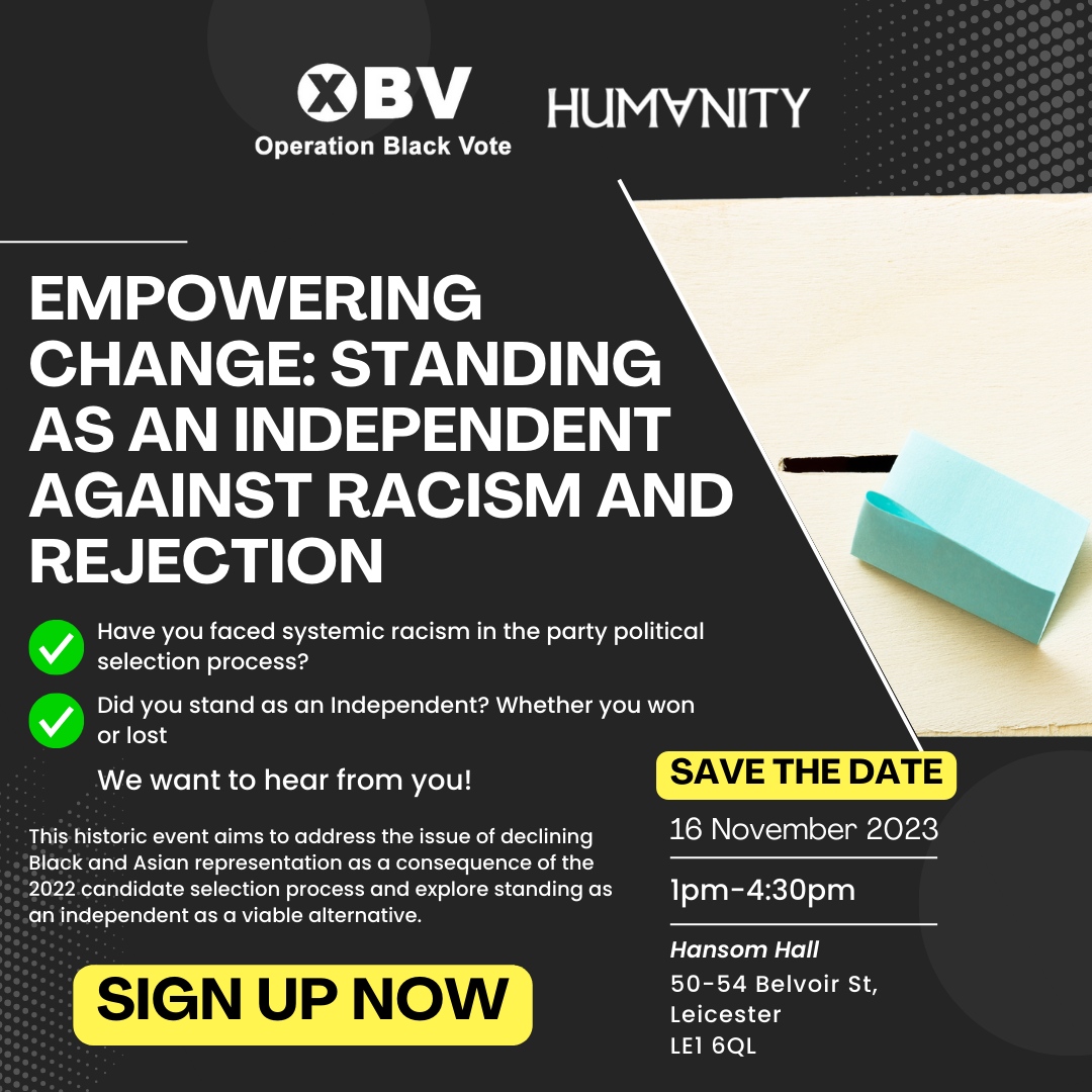 Just Over 24 Hours Left To Sign Up 🖊️ ✅ Have you faced systemic racism in the party political selection process? ✅ Did you stand as an Independent? Whether you won or lost We want to hear from you! Click here to book your spot > l8r.it/8sdS?