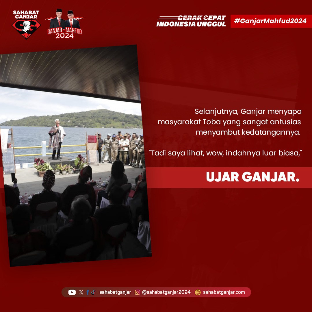 Ganjar tiba di dermaga pelabuhan Kecamatan Muara, disambut oleh ribuan warga dan tokoh adat Batak di Tapanuli Utara. Mereka bergembira dan menyampaikan syukur dan doa kebaikan buat Ganjar.