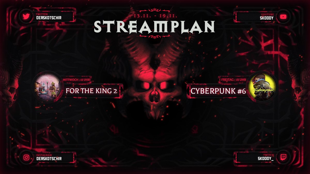 Diese Woche gehen wir wieder rein!

Morgen geht's weiter mit #Fortheking2 zusammen mit @findet_memo_ und Yakub (und vllt. <a href="/SorgLP/">Sorg @Caggtus26</a>) :D

Und Freitag geht's dann weiter in #Cyberpunk2077 :)