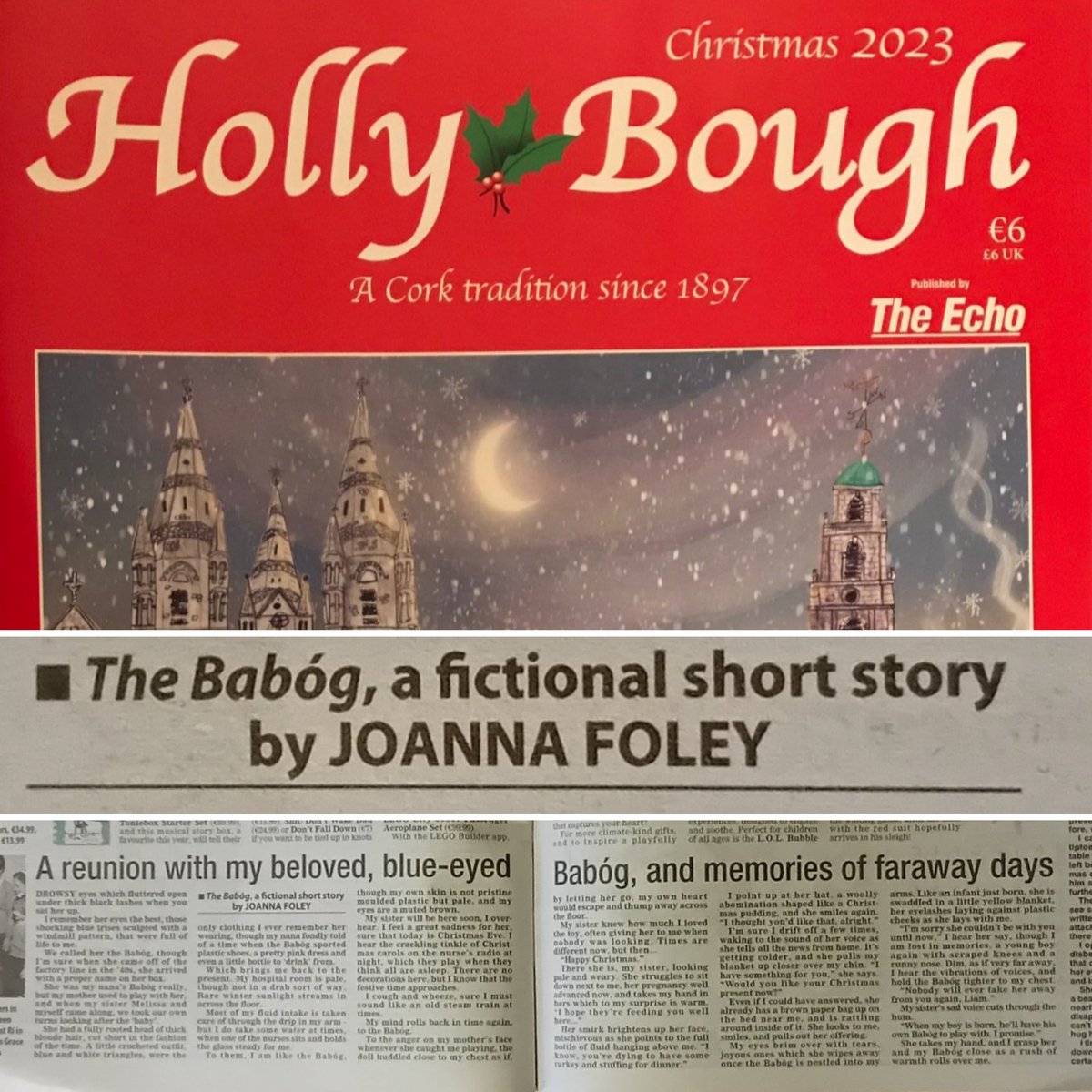 Unexpected, I learned last night that an #edited version of my #shortstory The Babóg, is in this years #HollyBough #Christmas #magazine! As a #toycollector, it's quite satisfying to have my story featuring a doll be on the same page as the Barbies! #irishwriter @Corkhollybough