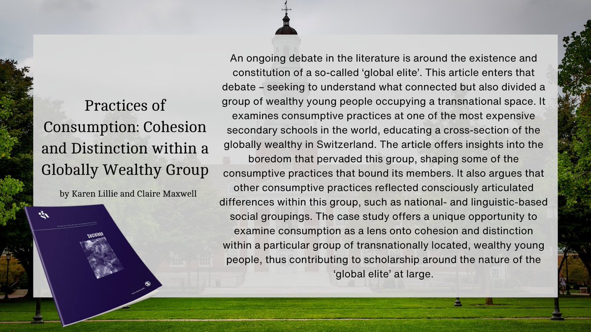 Sociology Journal (@sociologyjnl) on Twitter photo @KJLillie and <a href="/maxwell_claire/">Claire Maxwell</a> argue that consumptive practices reflected consciously articulated differences within a group of young, wealthy, transnational people.
Read “Practices on Consumption” #OpenAccess below.
doi.org/10.1177/003803… @KJLillie and <a href="/maxwell_claire/">Claire Maxwell</a> argue that consumptive practices reflected consciously articulated differences within a group of young, wealthy, transnational people.
Read “Practices on Consumption” #OpenAccess below.
doi.org/10.1177/003803…