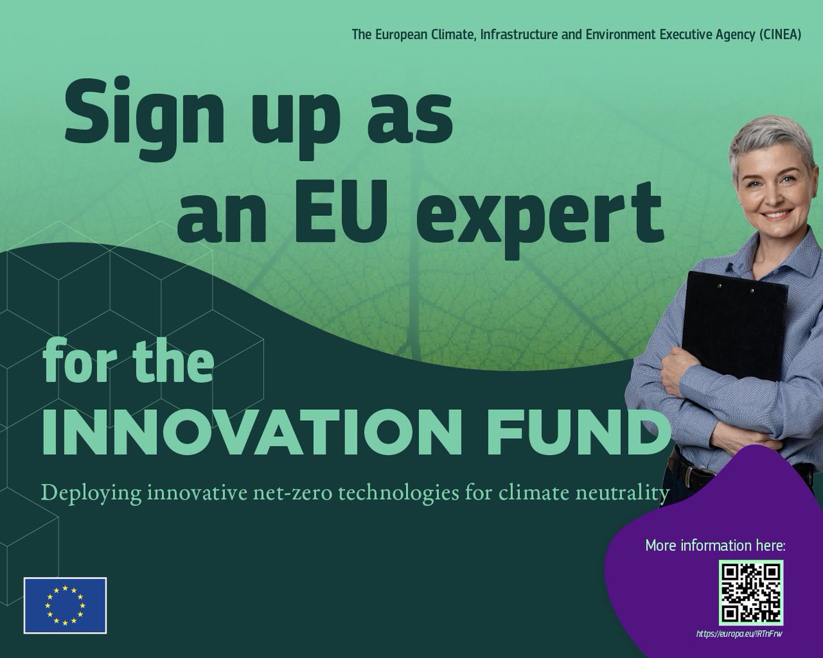 WANTED🔍

Experts to evaluate proposals submitted under the #InnovationFund 🍃

We're looking for people with technical, #GHGemissions, financial &amp; drafting profiles

Are you up for the challenge? 🫵 

Apply today ➡️ europa.eu/!pyP3H7

#CINEAexperts #REPowerEU