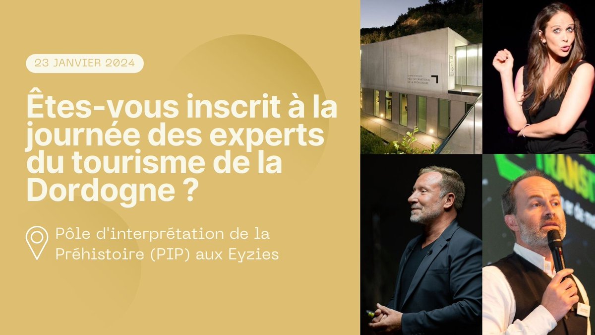 La billetterie pour l'Université du Tourisme de la #Dordogne 2024 est ouverte !

Nous avons le plaisir de vous convier à la 10ème édition qui se déroulera le 23 janvier 2024 au Pôle d'interprétation de la Préhistoire aux #Eyzies.

🔗 S'inscrire ici : billetweb.fr/universite-du-…