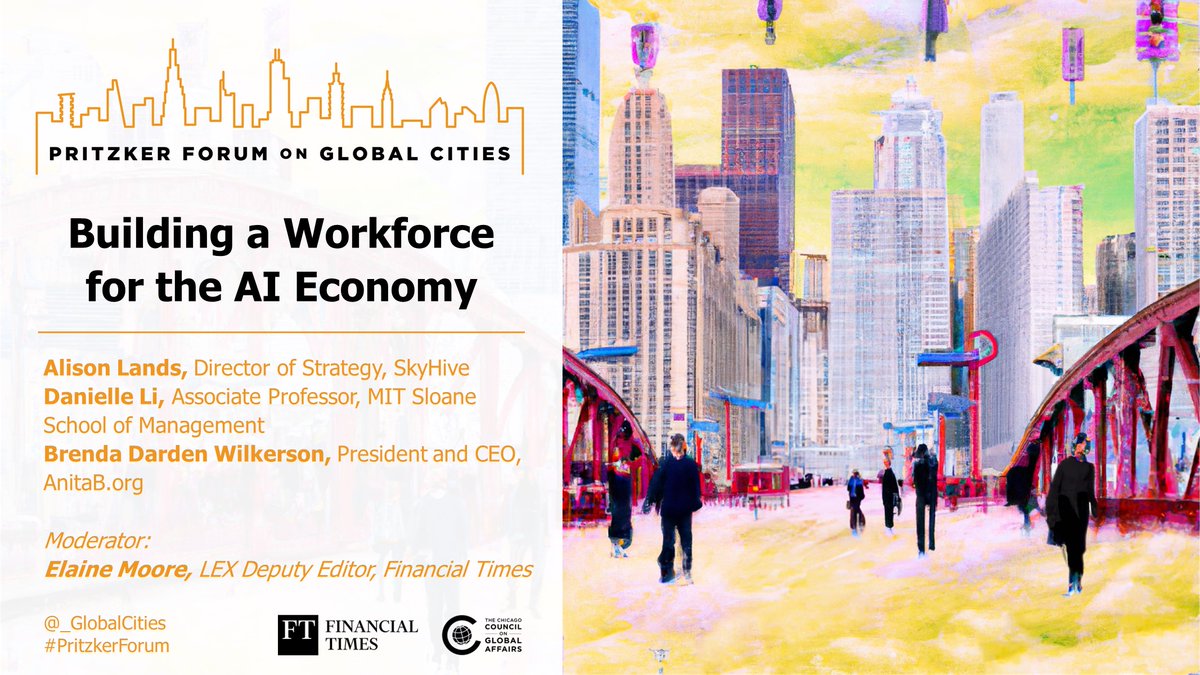 The livestream of the #PritzkerForum on Global Cities is about to begin! Join us for the first panel as we examine whether there is truth to the common narrative that #AI will lead to job losses for workers across sectors and skill levels. Tune in here: bit.ly/3HF9MUB