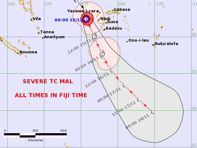 LimWeather's tweet photo. 75mph C1 SSHWS #Mal, to peak now at Cat 3 Aus Scale #Cyclone, by close passage W of #Fiji at peak intensity
Life threatening #Flooding rains/#Mudslide impacts are likely in places like #Suva and #Nadi and mountainous areas inland
#Wxtwitter #Tropicswx #CycloneMal #02F https://t.co/D7vcHVB4hk