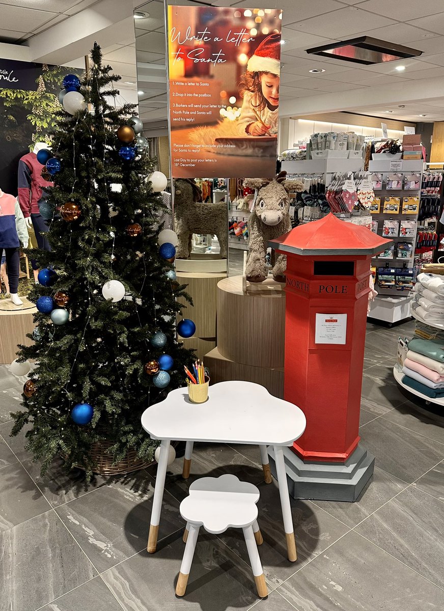 🎅IT’S BACK!! 📮
Santa’s postbox has arrived in our Children’s Department, write your letter to Father Christmas and we will send it directly to him at the North Pole! ❄️
Include name, address &amp; anything else you want Santa to know. 💌

Last day for posting: Monday 18th December.