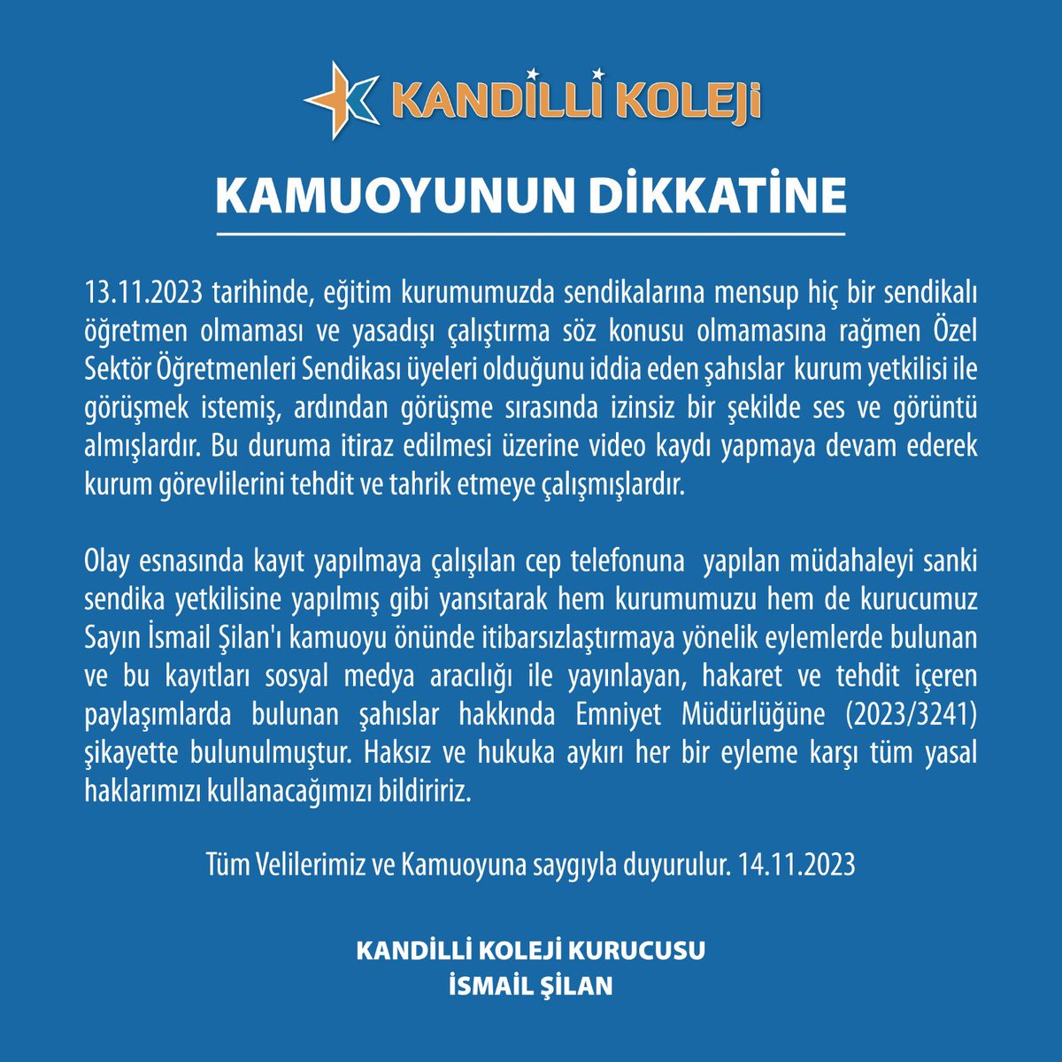 Kamuoyunun Dikkatine!!!

#kandillikoleji