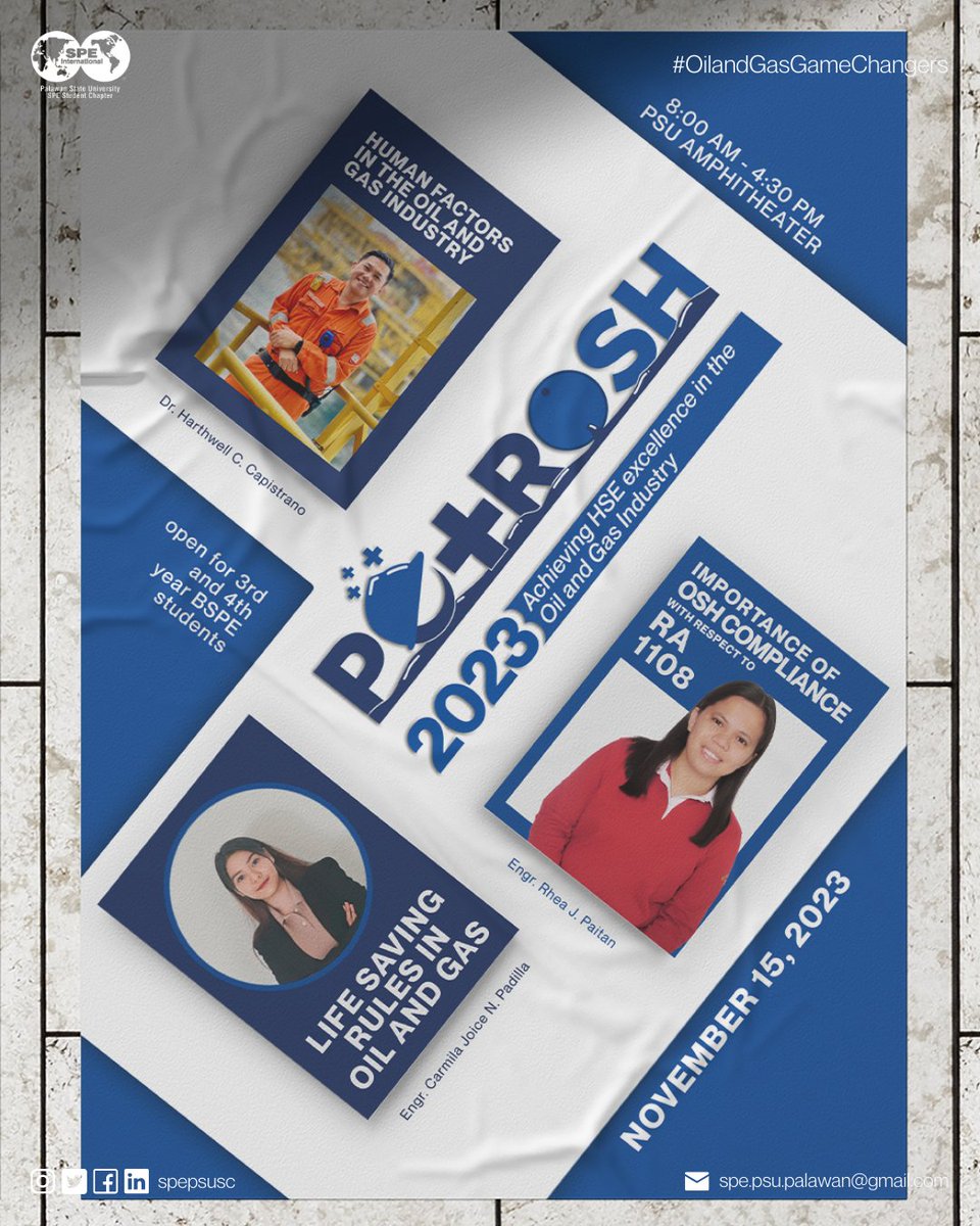 [ANNOUNCEMENT]

SPE-PSU-SC proudly unveils 𝗣𝗲𝘁𝗿𝗢𝗦𝗛 𝟮𝟬𝟮𝟯: 𝘼𝙘𝙝𝙞𝙚𝙫𝙞𝙣𝙜 𝙃𝙎𝙀 𝙚𝙭𝙘𝙚𝙡𝙡𝙚𝙣𝙘𝙚 𝙞𝙣 𝙩𝙝𝙚 𝙊𝙞𝙡 𝙖𝙣𝙙 𝙂𝙖𝙨 𝙄𝙣𝙙𝙪𝙨𝙩𝙧𝙮. 

Join us on 𝐍𝐨𝐯𝐞𝐦𝐛𝐞𝐫 𝟏𝟓, from 𝟖:𝟎𝟎 𝐀𝐌  to 𝟒:𝟑𝟎 𝐏𝐌 at the 𝐏𝐒𝐔 𝐀𝐦𝐩𝐡𝐢𝐭𝐡𝐞𝐚𝐭𝐞𝐫.
