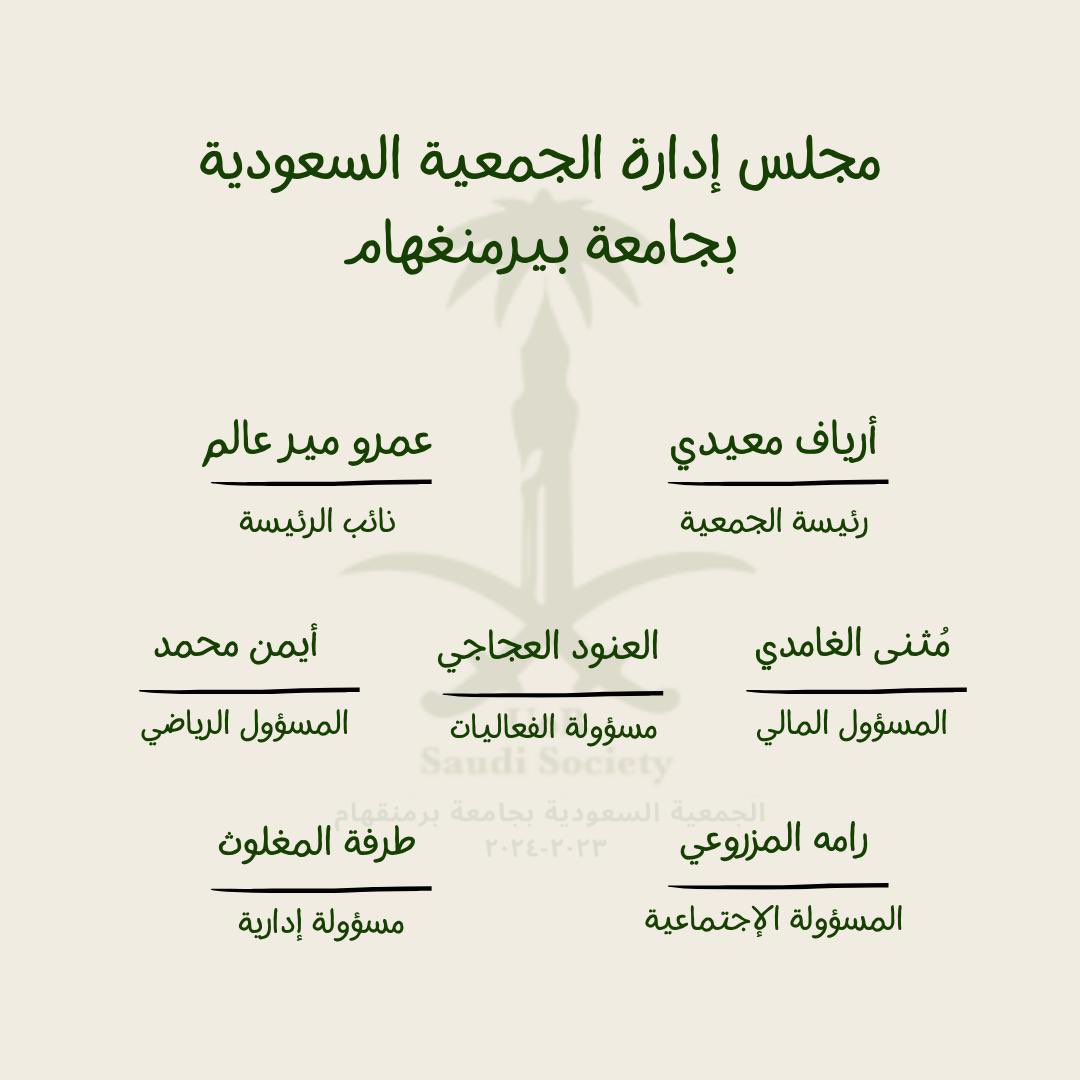 السلام عليكم ورحمة الله و بركاته..
اسعد الله اوقاتكم بكل خير

يسرنا ان نعلن لكم الهيكل الاداري للجمعية السعودية لهذا العام الدراسي ٢٠٢٣-٢٠٢٤.