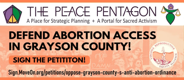 Women of Faith and Fury, our interfaith coalition for #womensrights and #abortionrights needs your help: to provide healthcare for women and men in Virginia!  

We're spearheading the campaign from our headquarters, the <a href="/Peace_Pentagon/">The Peace Pentagon</a>: peacepentagon.net/subscribe

#petition #action