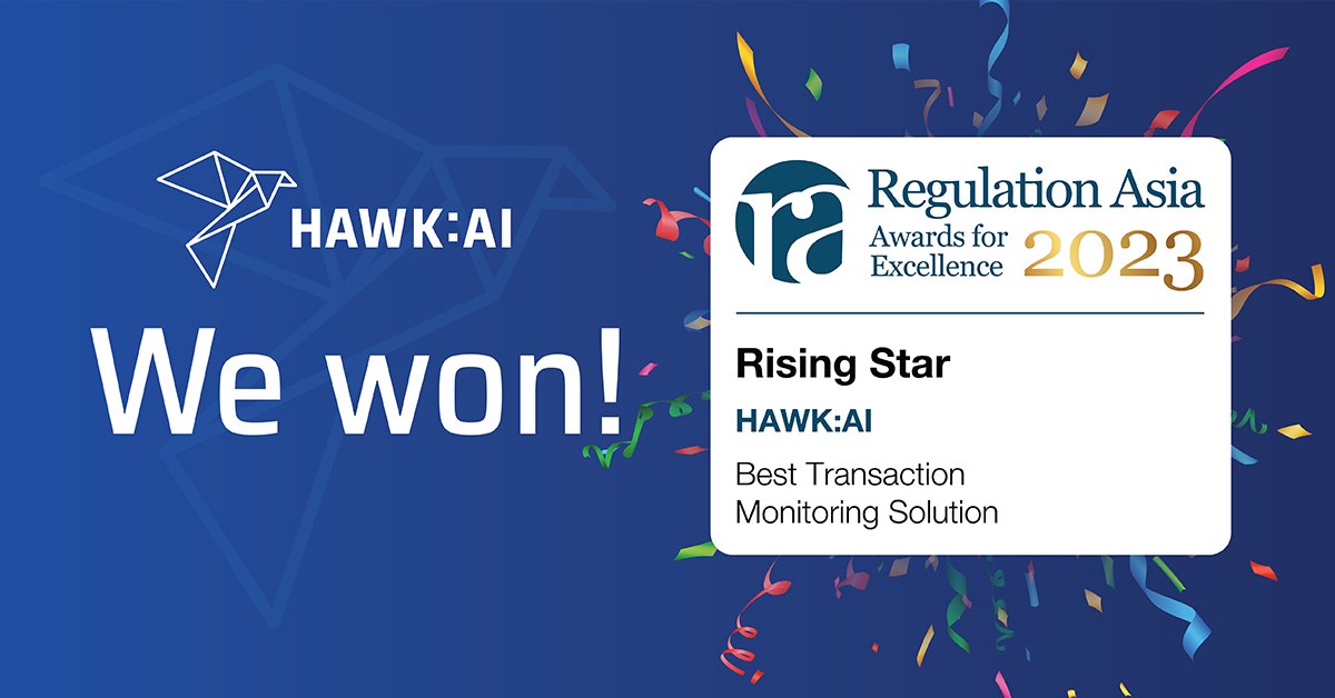 Hawk (@hawk_ai_tech) on Twitter photo Our global success continues! <a href="/RegulationAsia/">Regulation Asia</a> today presented HAWK:AI’s Transaction Monitoring solution with the Rising Star Award of Excellence at <a href="/sgfintechfest/">Singapore FinTech Festival</a> 2023. We were commended for the flexibility of the rule-builder in our platform and for our use of explainable AI. Our global success continues! <a href="/RegulationAsia/">Regulation Asia</a> today presented HAWK:AI’s Transaction Monitoring solution with the Rising Star Award of Excellence at <a href="/sgfintechfest/">Singapore FinTech Festival</a> 2023. We were commended for the flexibility of the rule-builder in our platform and for our use of explainable AI.