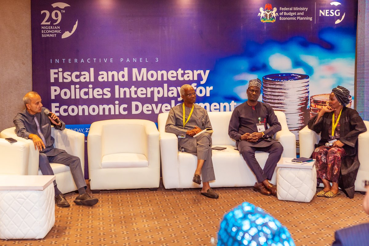 officialNESG's tweet photo. The #NES29 Interactive panel III, “Fiscal and Monetary Policies Interplay for Economic Development”, sought to find ways for Nigeria’s economic recovery and stabilisation through the effective coordination of fiscal and monetary policies.
#EconomicTransformation #Inclusion https://t.co/bmTEyTzBU9