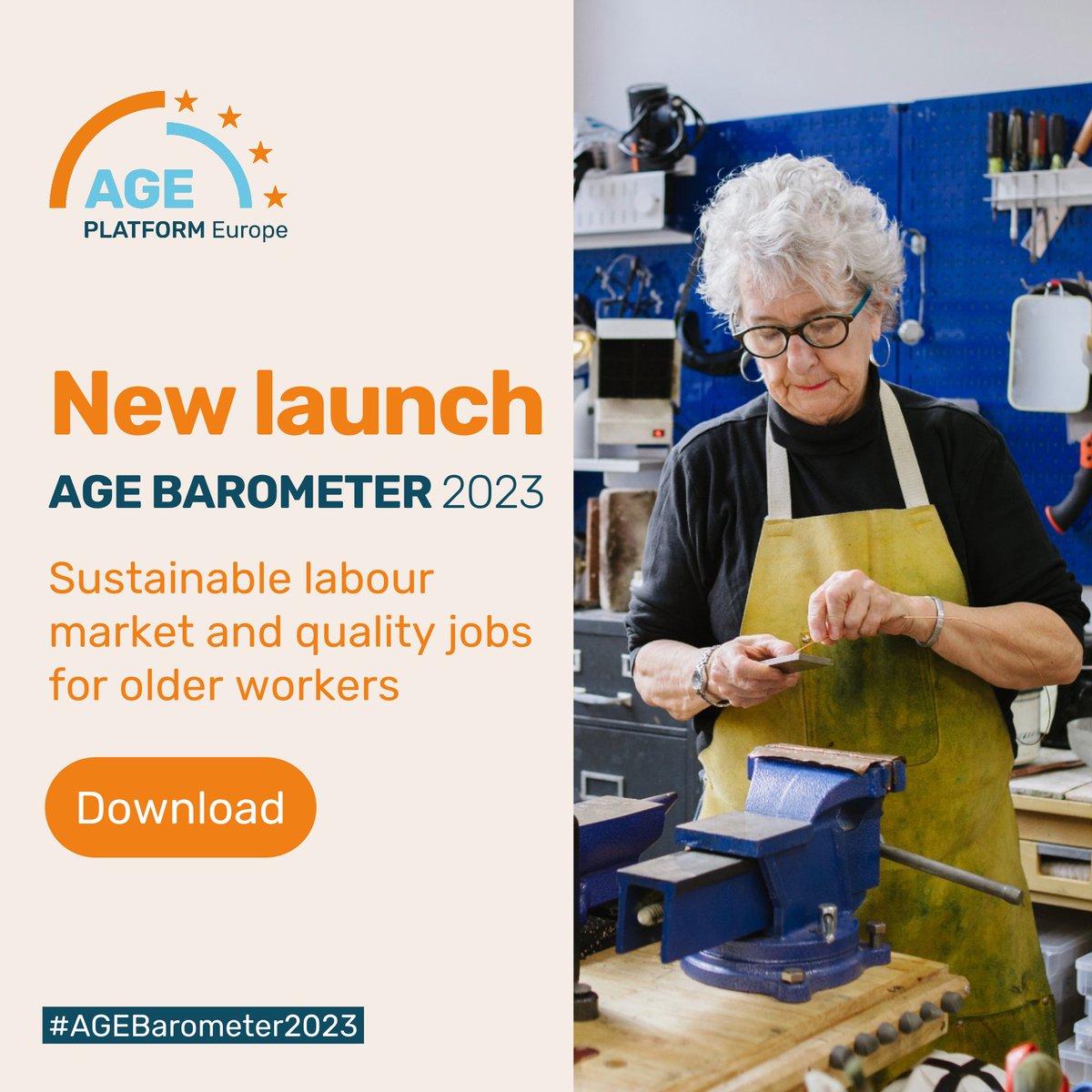 AGE_PlatformEU's tweet photo. ๐ Just launched! Explore the #AGEBarometer2023, that identifies ways to improve the quality and sustainability of working life of older people.
๐Discover key findings, recommendations, and good practices collected by AGE members in 19 Member States.
๐https://t.co/SWhlCOR0RB https://t.co/youAojSqli