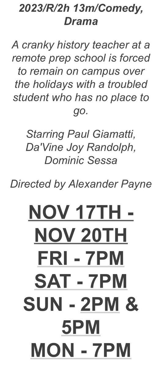 The Holdovers opens this Friday at the Little Art.