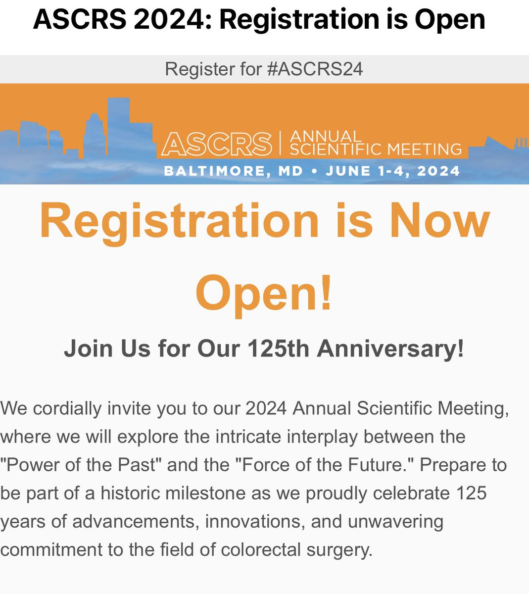 Registration is now open! See the promo video with Dr Cunningham and myself! @OhioStateSurg @NCHColorectal @ASCRS_1 #ASCRS2024 #baltimore youtu.be/FkCSpgq_tm8?si…