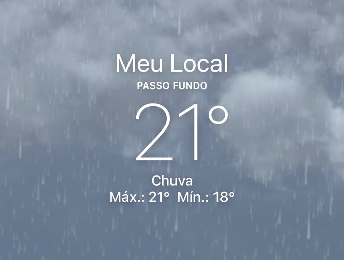 enquanto no RJ ta 40 graus, aqui em Passo Fundo chovendo e 20 graus https://t.co/GsTt9vE0YC