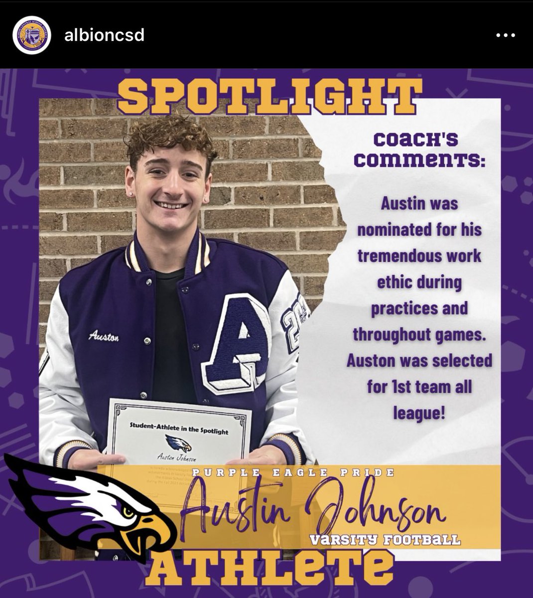 AustonJohnson0's tweet photo. Nominated 1st team all league and won defensive player of the year. https://t.co/Rd0lCZj2vs