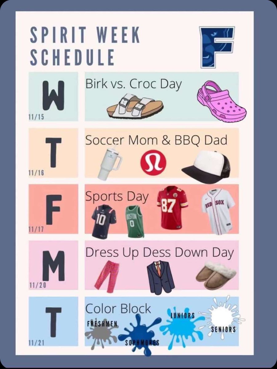 🚨spirit week🚨

tomorrow starts off with birks vs crocs day!