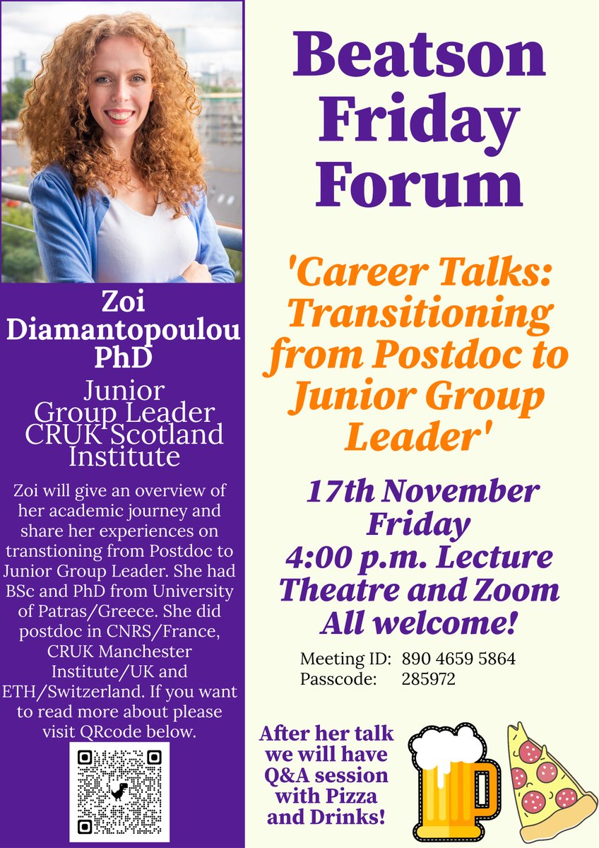 CRUK Scotland Institute Postdoc Society (@beatsonpostdocs) on Twitter photo What's on this Friday <a href="/CRUK_SI/">CRUK Scotland Inst</a>? Dr. Zoi Diamantopoulou will talk about "Transitioning from Postdoc to Junior Group Leader", join us on Friday 17th of November in lecture theatre or via zoom. Everyone welcomed! What's on this Friday <a href="/CRUK_SI/">CRUK Scotland Inst</a>? Dr. Zoi Diamantopoulou will talk about "Transitioning from Postdoc to Junior Group Leader", join us on Friday 17th of November in lecture theatre or via zoom. Everyone welcomed!