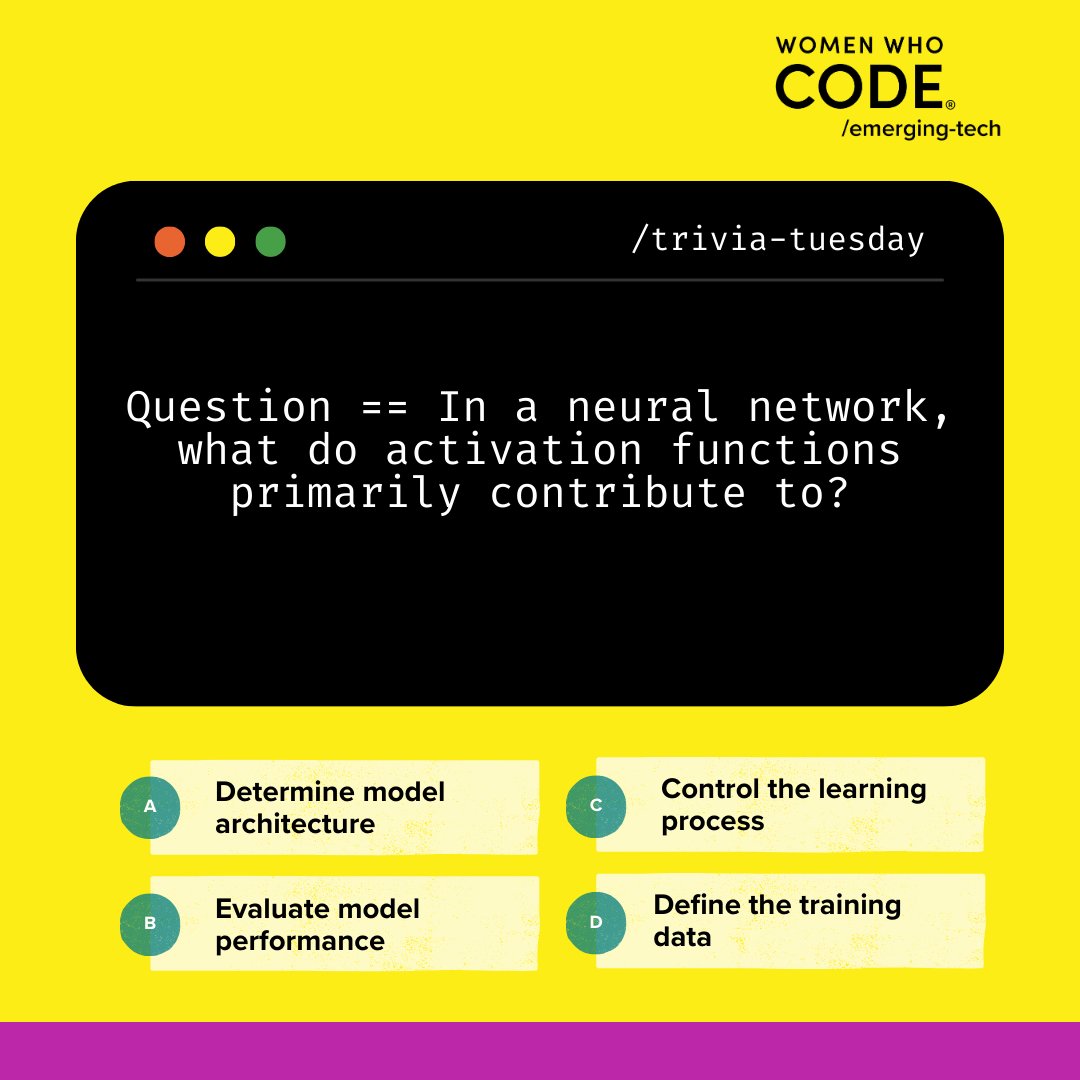 WWCodeEmerging's tweet image. It is #TuesdayTrivia time. Which one is the correct answer? Comment down your answer below to participate!

#WomenWhoCode #AI #EmergingTech