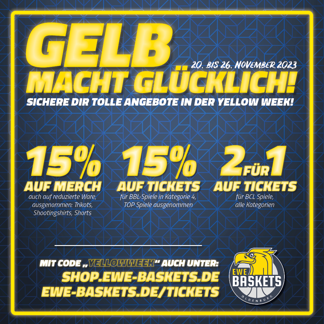 EWE_Baskets's tweet image. 🛒 #YellowWeek nicht verpassen: 20. - 26.11. 🛍
🖱 shop.ewe-baskets.de