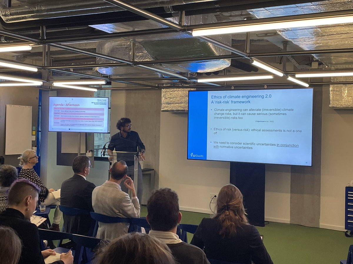 TechEthosEU's tweet photo. Behnam Taebi, professor of energy &amp; ethics at TU Delft, delivered a keynote speech calling for dynamic ethical assessments in climate engineering as a way to embed ethics in the research and testing of climate engineering from the earliest stages.🧵
#ethicaltransition https://t.co/4DV7HcKP8Y