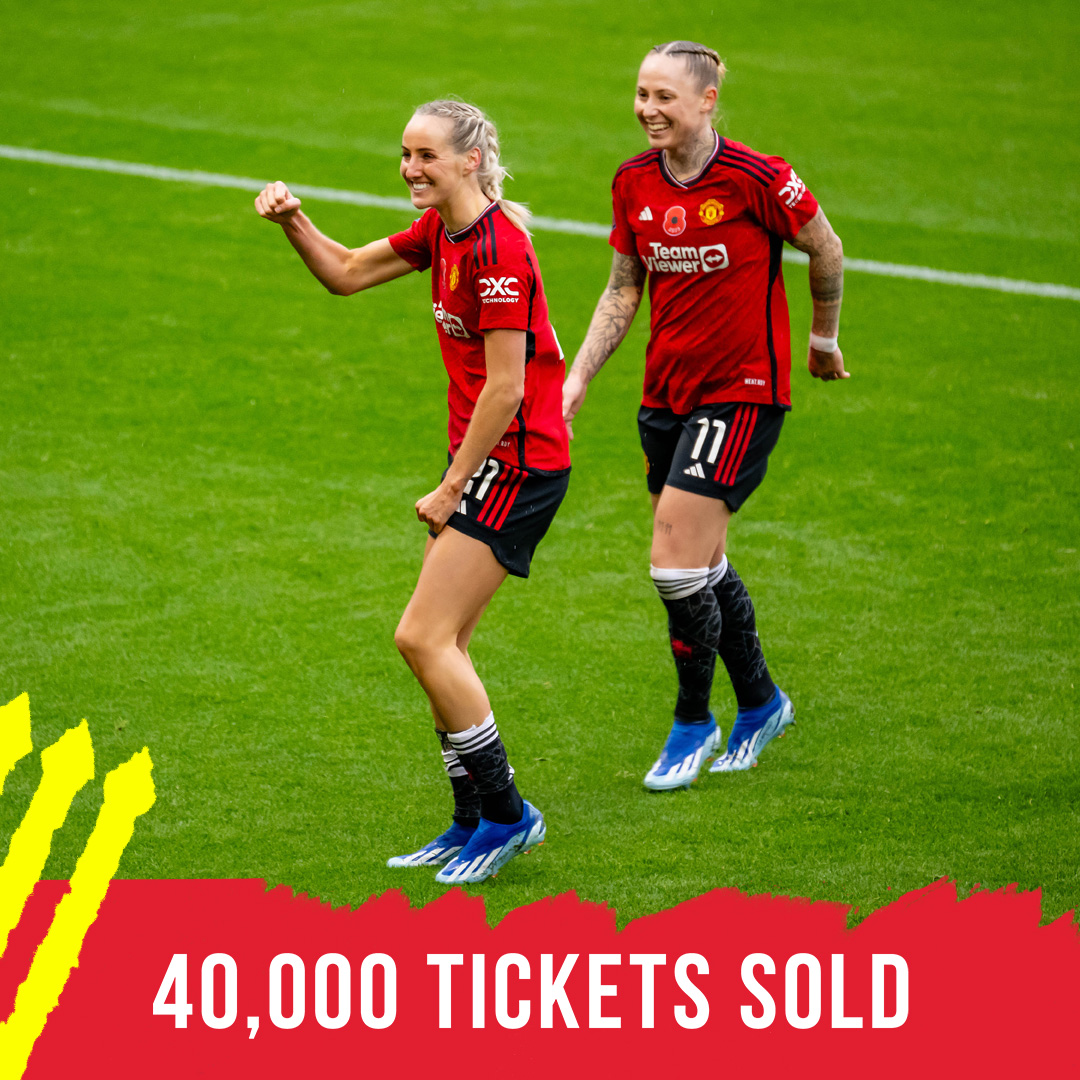 ManUtdWomen's tweet photo. 🚨 4️⃣0️⃣,0️⃣0️⃣0️⃣ TICKETS SOLD 🚨

Excitement is building for Sunday's #WSL showdown at Old Trafford — secure your seat before it's too late 👇

#MUWomen