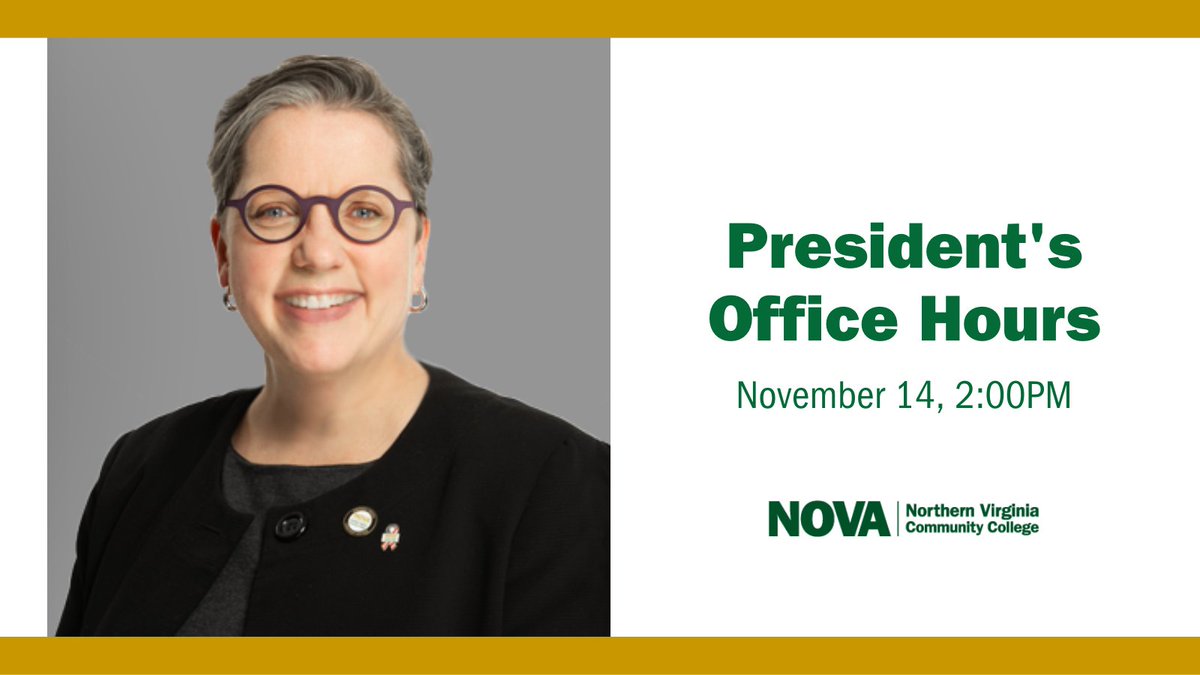 #NOVANighthawks: @NOVAPresKress will hold her Zoom office hours this afternoon at 2:00pm! Don't miss this opportunity to have your questions answered by Dr. Kress directly.

🔗 Visit the Virtual Student Union for the link!