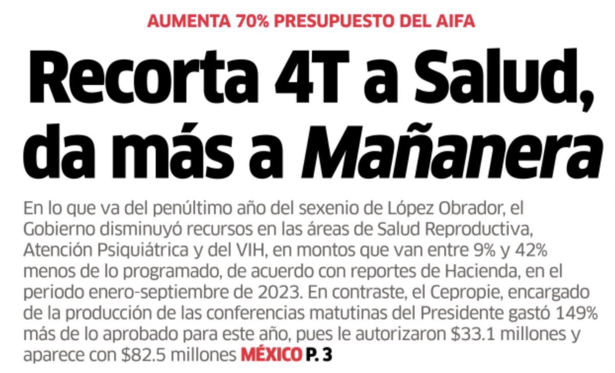 ⚠️ ¿Así o más miserables? Más dinero para la maldita mañanera que para el sector salud. Qué fácil nos resultó ser como Dinamarca 🇩🇰. No tienen un gramo de madre. #MorenaDestruyendoAMexico 
#AmloElFracasoPresidencial 

<a href="/diario24horas/">@diario24horas</a>